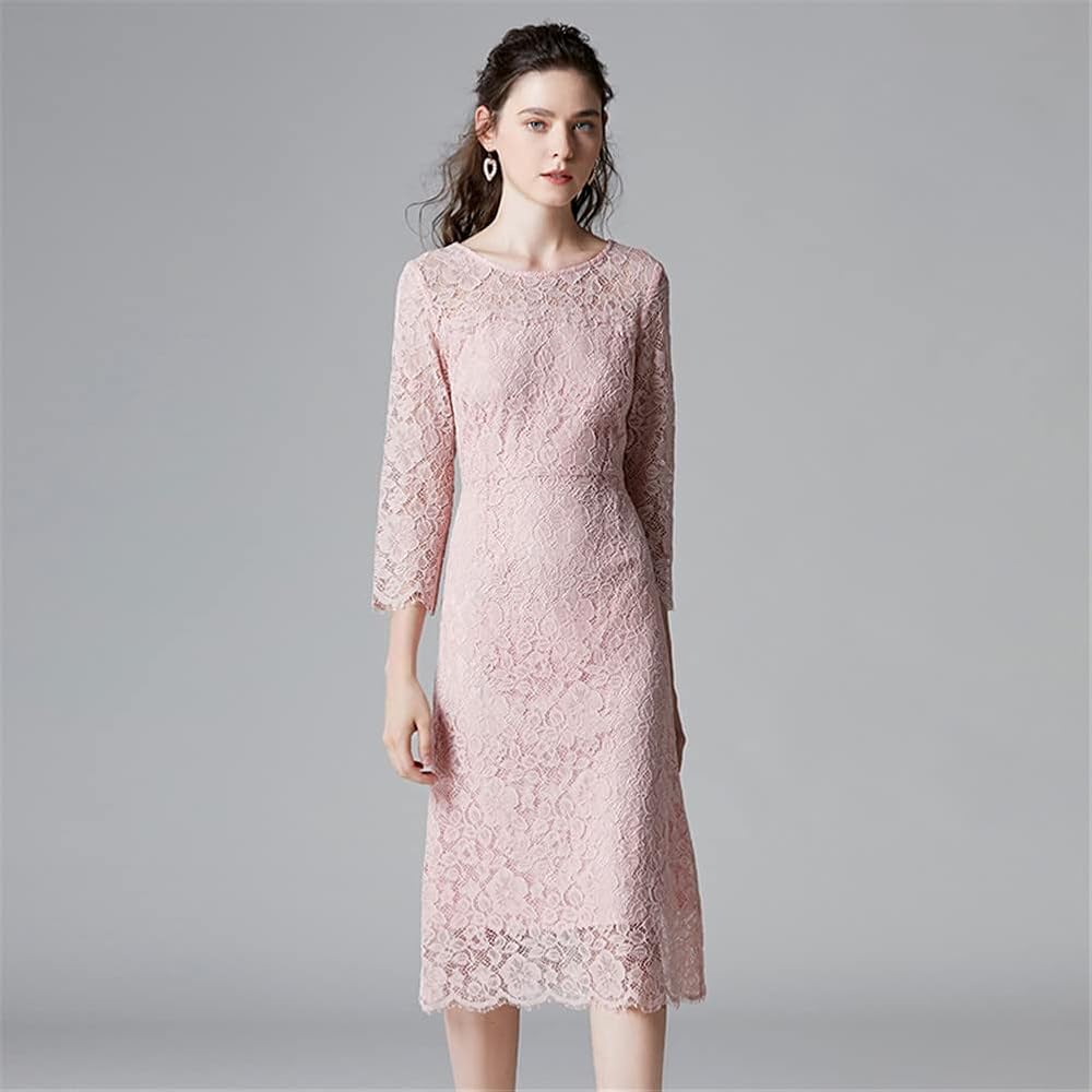 “Blush Elegance Lace Midi Dress”