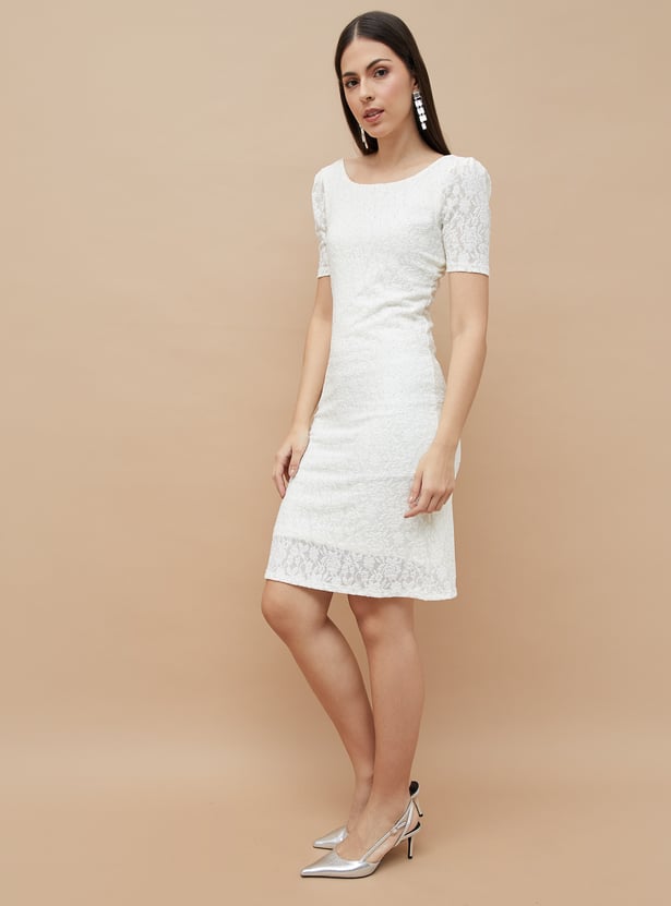 “Petal Charm Lace Bodycon Midi Dress”