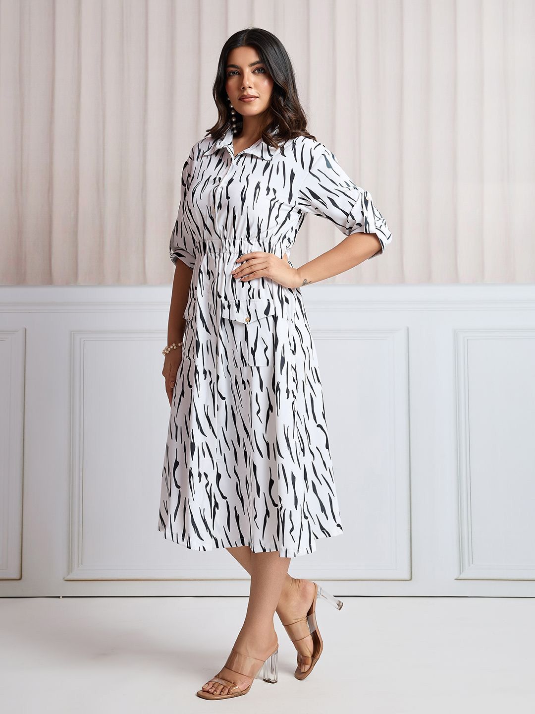 “Abstract Harmony Fit & Flare Shirt Dress”