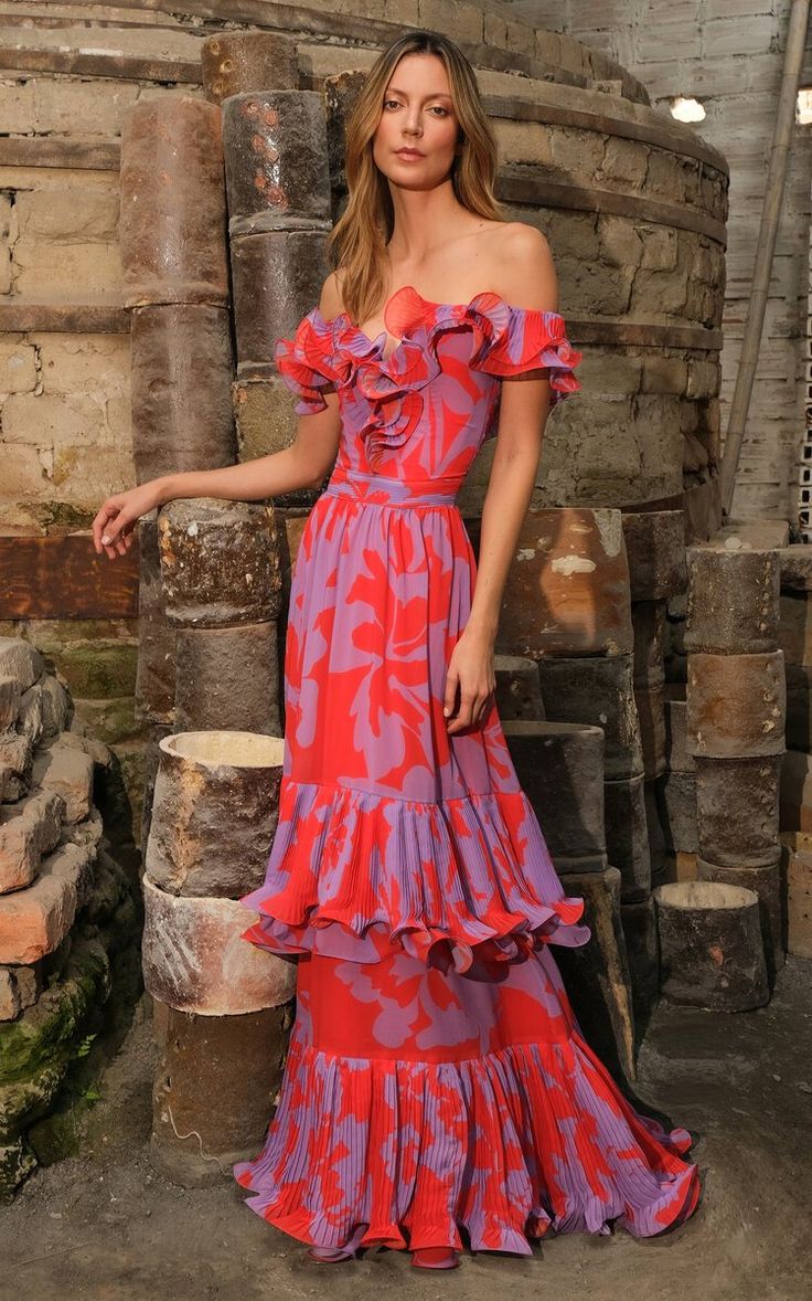 “Cielo Charme Off‑Shoulder Chiffon Maxi Dress”