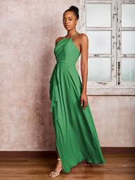 Emerald Green Halter Criss-Cross Ruffle Chiffon Dress