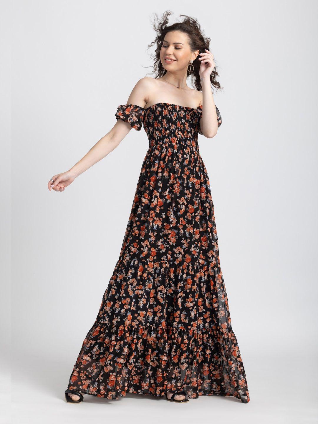 Noir Blossom Printed Maxi Dress