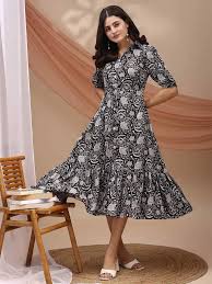 Yanamora Floral Cotton Puff Sleeve Dress – Ethnic Print