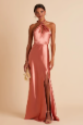 “Terracotta Elegance Satin Bridesmaid Maxi Dress”
